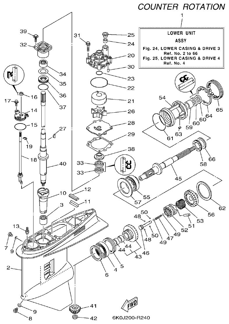 Yamaha 150AET, 200AET, L150AET, L200AET LOWER CASING & DRIVE 3 parts diagram